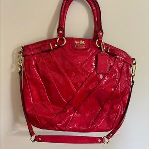 Coach Red Quilted Shoulder Bag with Gold Accents